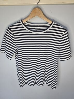 J.Crew Perfect Fit Striped Tee Navy White Women's Large Re-Imagined Sustainable